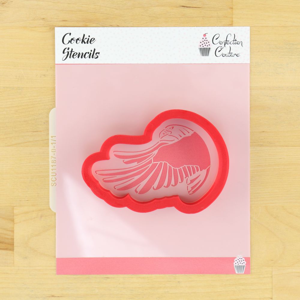 Flying Eagle Mascot cookie stencil for decorating cookies, perfect for sports events and team celebrations.