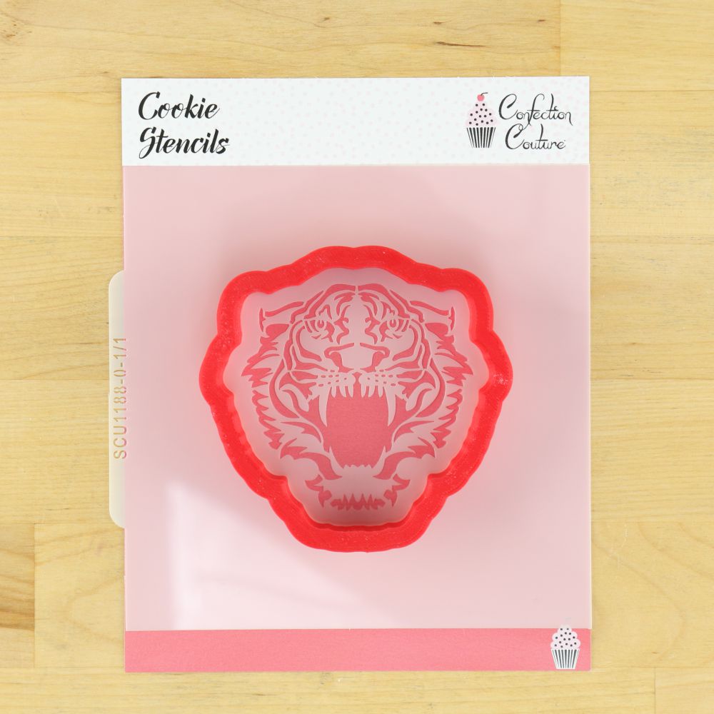 Tiger front view mascot cookie stencil for team spirit baking and decorating party treats