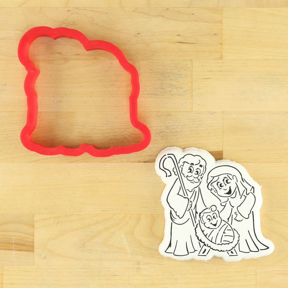 Nativity scene paint your own cookie stencil and matching cutter for holiday baking.