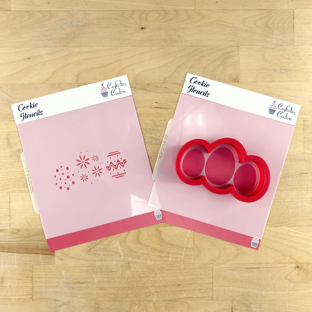 Easter Egg Trio Cookie Stencil and matching cutter for festive holiday baking.