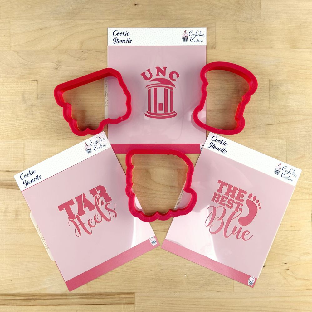 The Best Blue cookie stencil set with Tar Heels designs, ideal for game day and celebrations.