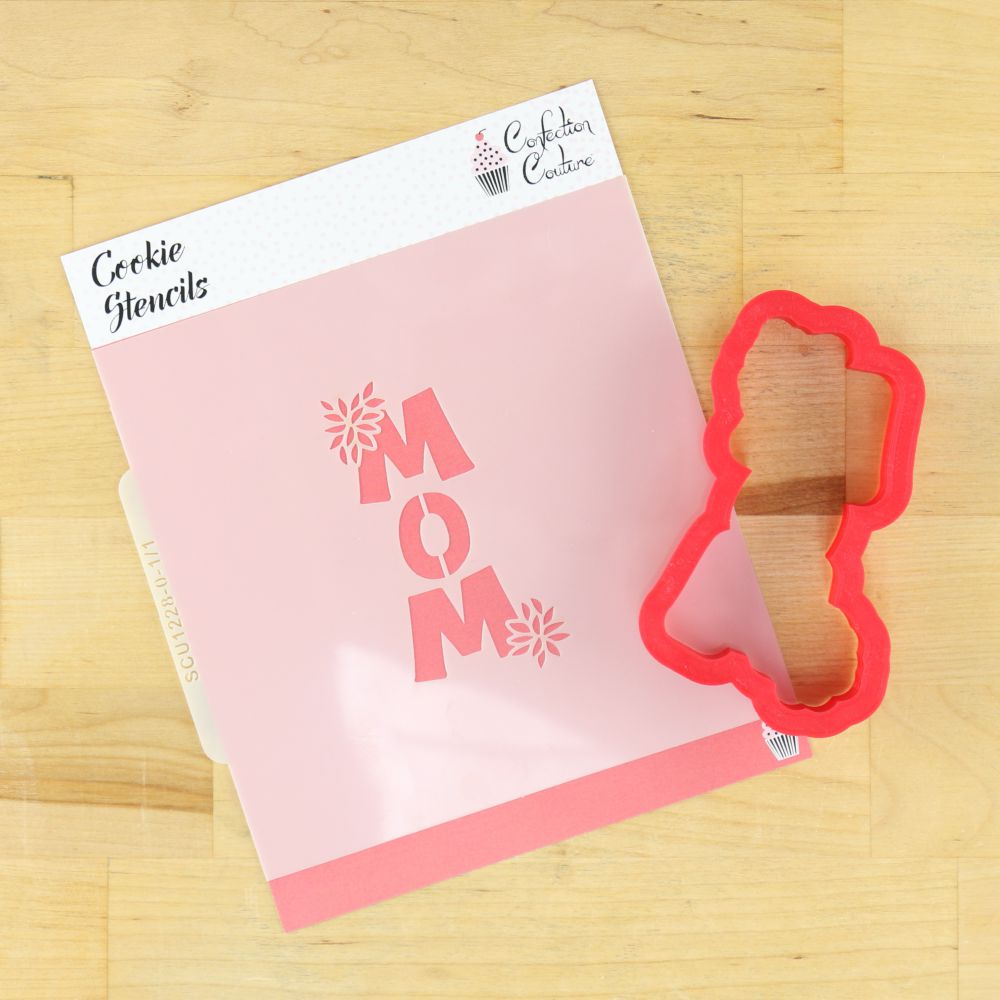 Chrysanthemum Mom Cookie Stencil and matching cookie cutter for Mother's Day cookie decorating.