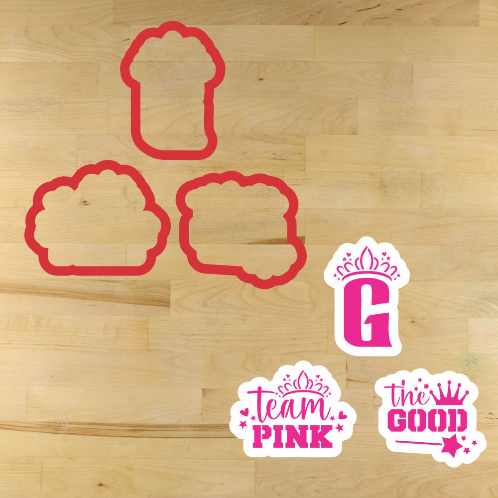 Team Pink Cookie Stencil Set with stencils for cookies featuring Glinda the Good Witch crown designs.
