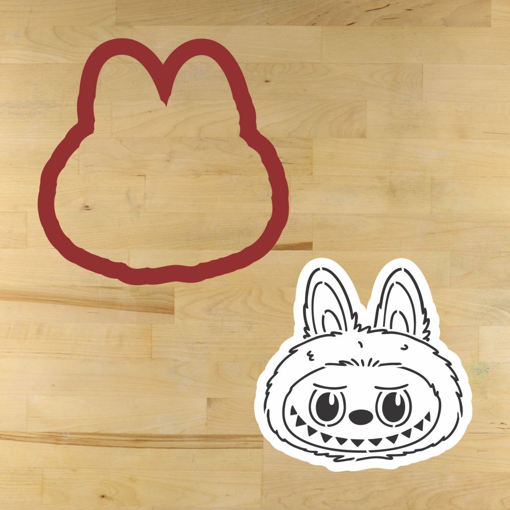 Labubu Paint Your Own Cookie Stencil and matching cookie cutter mockup