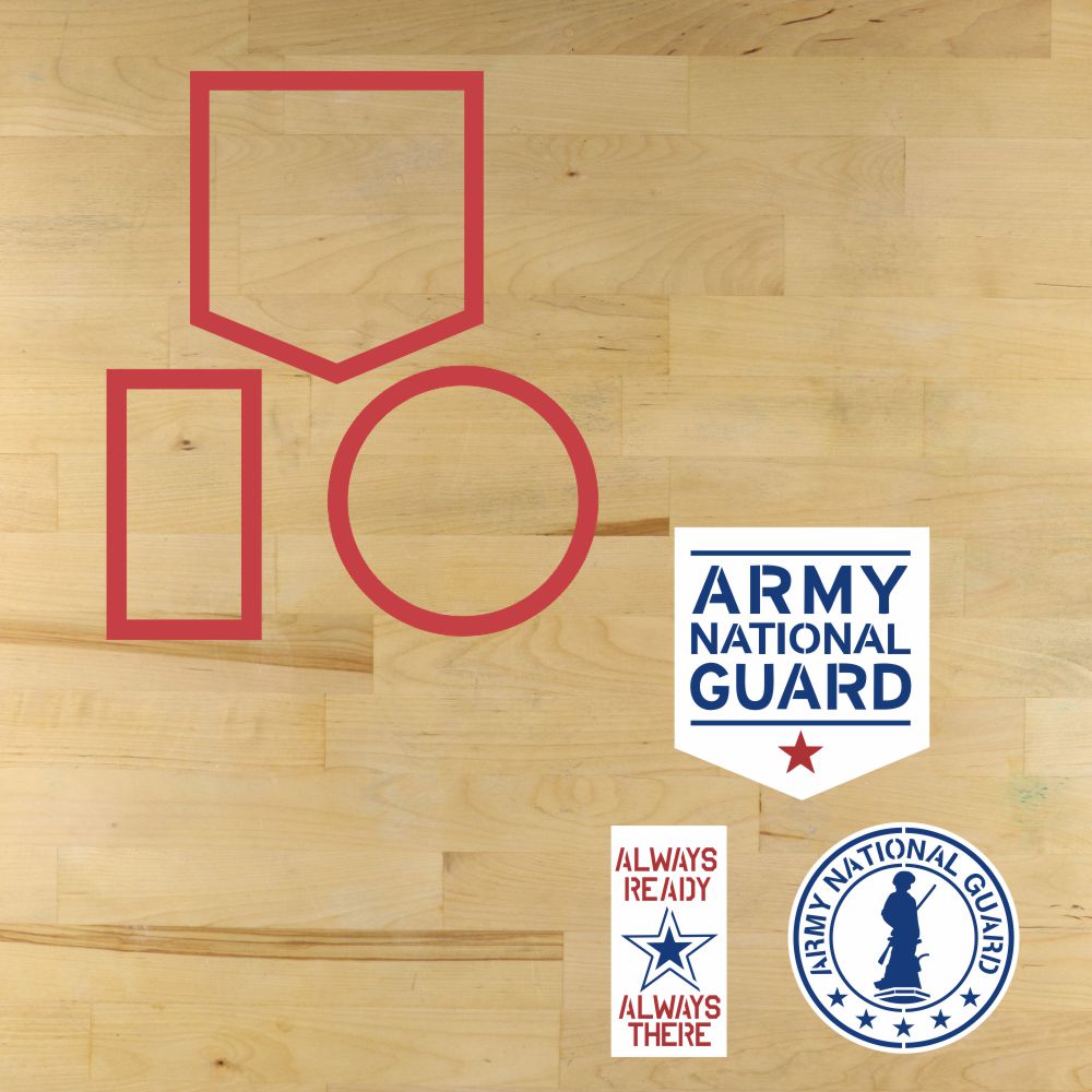 A mockup of the National Guard Cookie Stencil Set with matching cookie cutters.