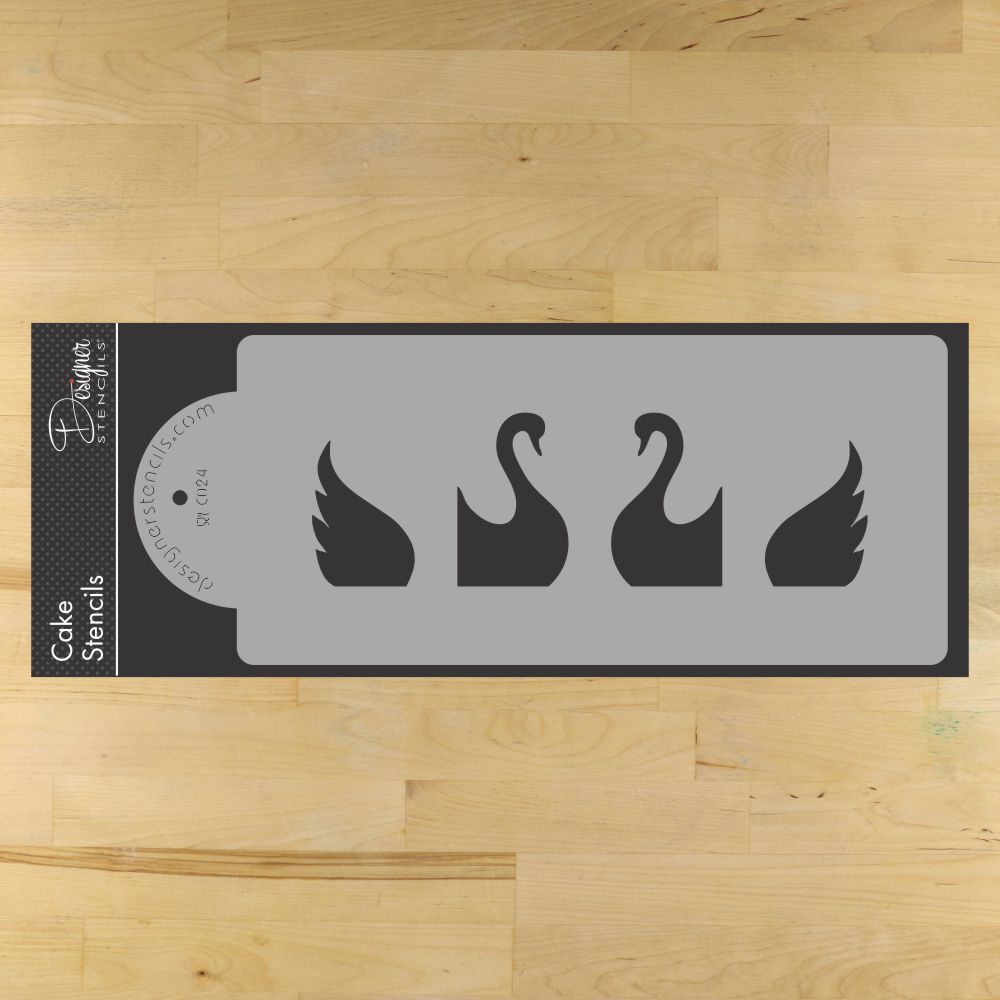 Swans 3-D Stencil Template for cakes, featuring elegant swan designs, perfect for cake decorating.