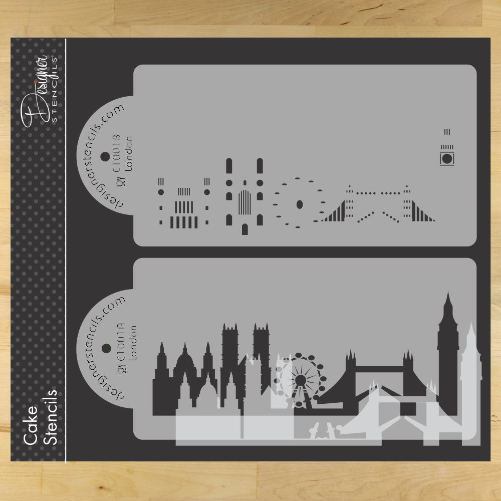 London Detailed Skyline Cake Stencil Side by Designer Stencils