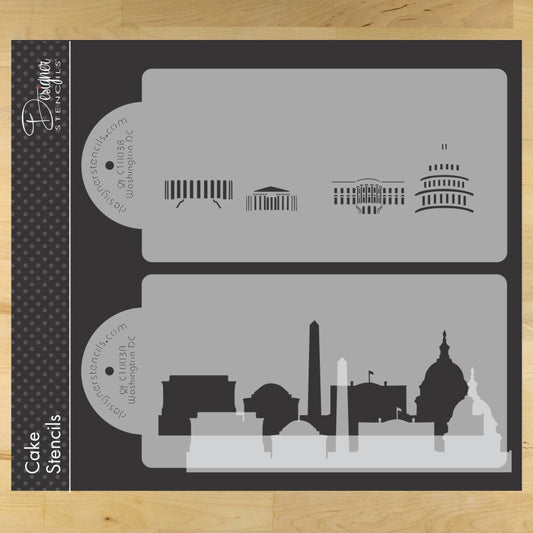 Washington DC Detailed Skyline Cake Stencil Side by Designer Stencils