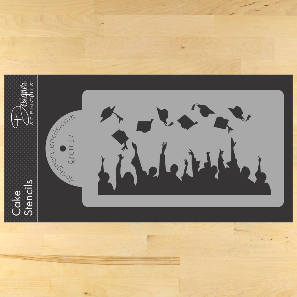 Graduation Silhouette Cake Stencil Side by Designer Stencils