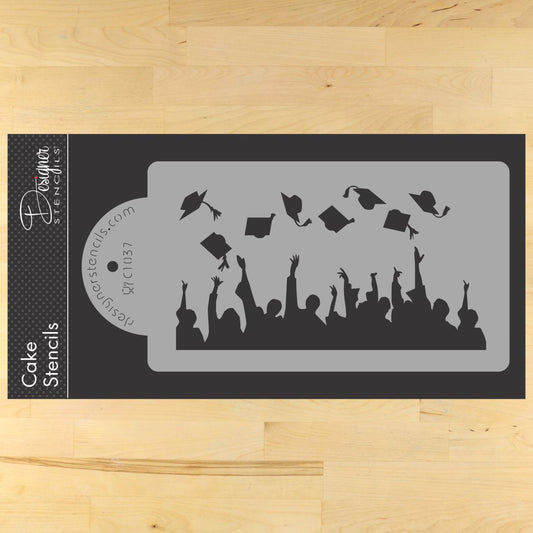 Graduation Silhouette Cake Stencil Side by Designer Stencils