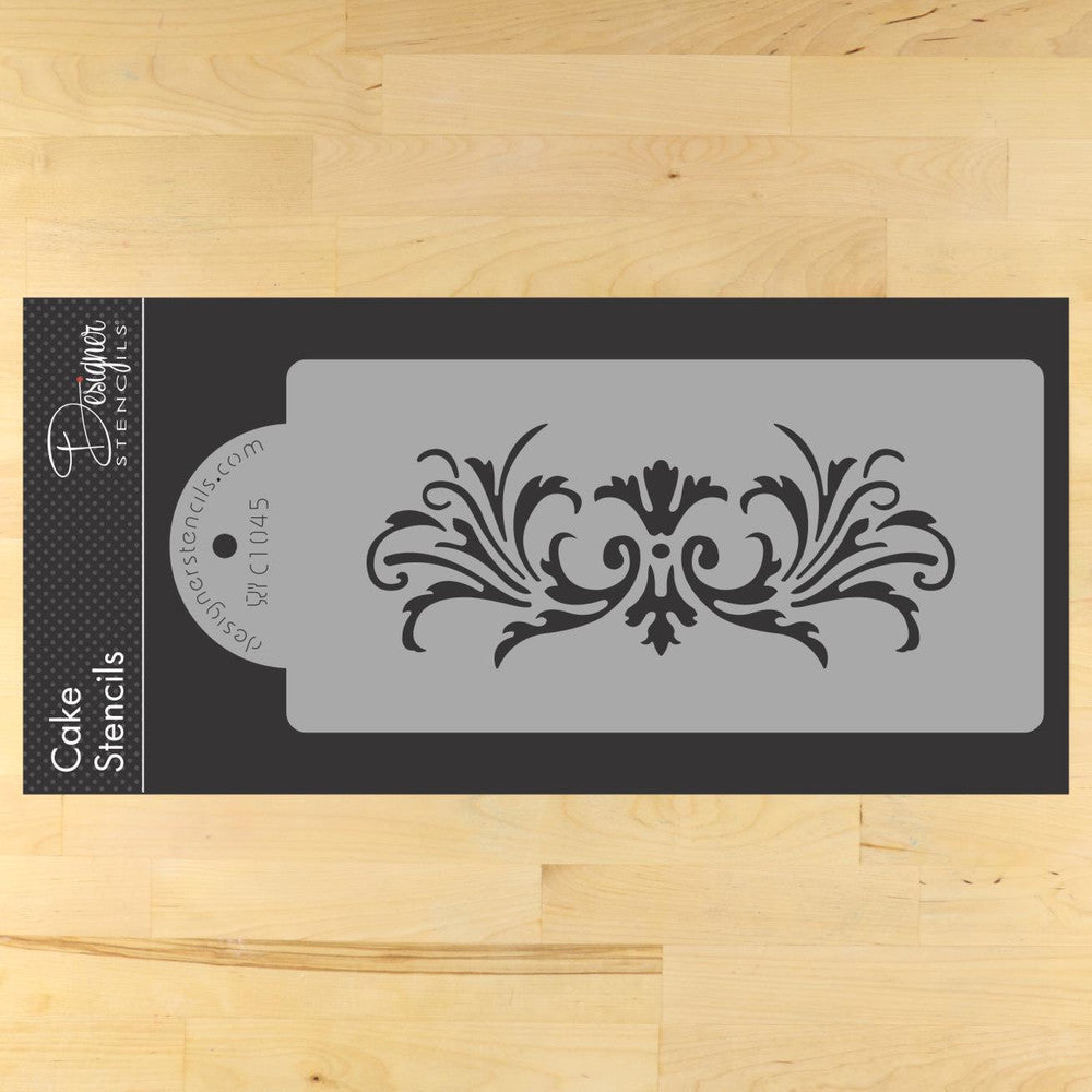 Single Elegant Damask Cake Stencil Side by Designer Stencils