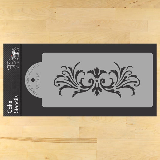 Single Elegant Damask Cake Stencil Side by Designer Stencils