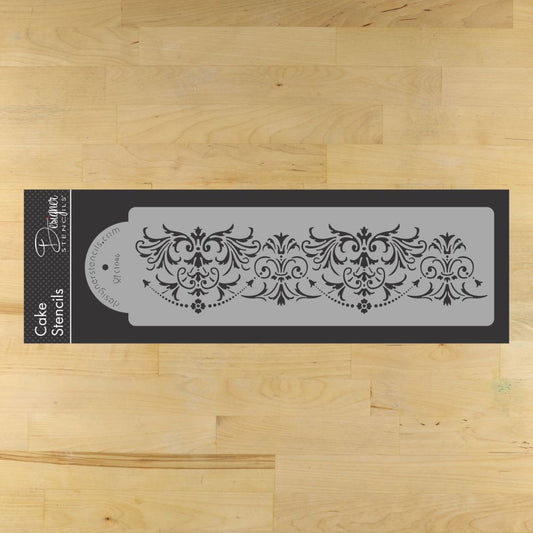 Elegant Damask Cake Stencil Side by Designer Stencils