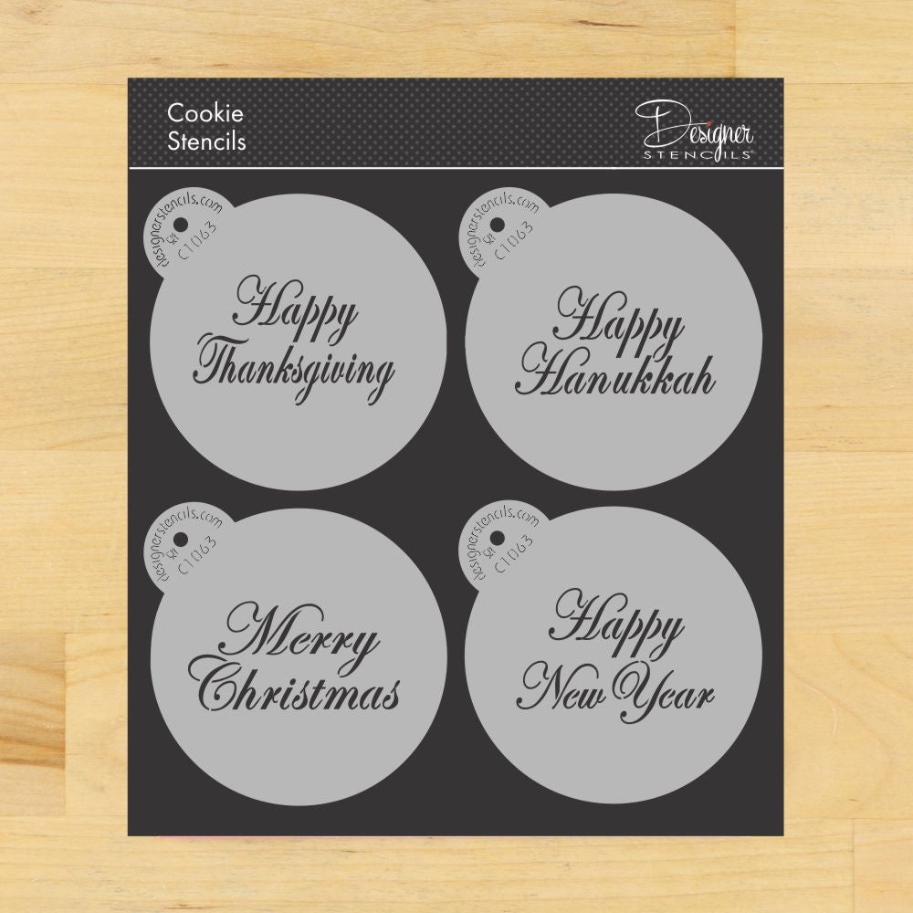 Script Festive Cake Stencil Top Set by Designer Stencils