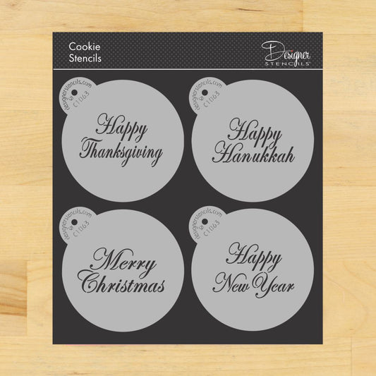 Script Festive Cake Stencil Top Set by Designer Stencils