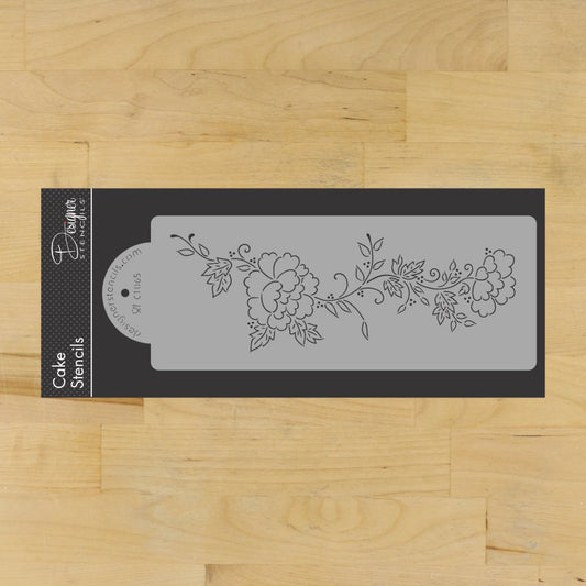 Peonies Spray Cake Stencil Side by Designer Stencils