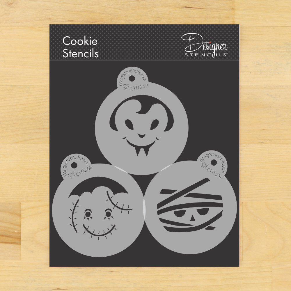 Dracula, Mummy and Frankenstein Monster Cookie Stencil Set by Designer Stencils