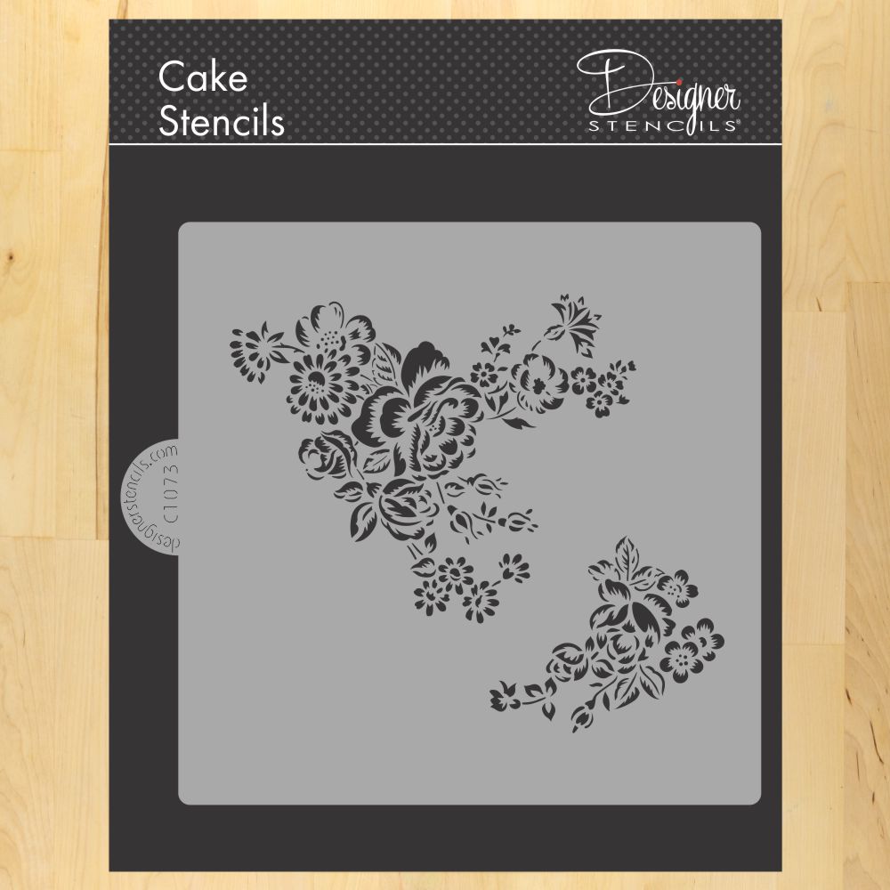 Cottage Rose Spray Cake Stencil Side by Designer Stencils Style 2