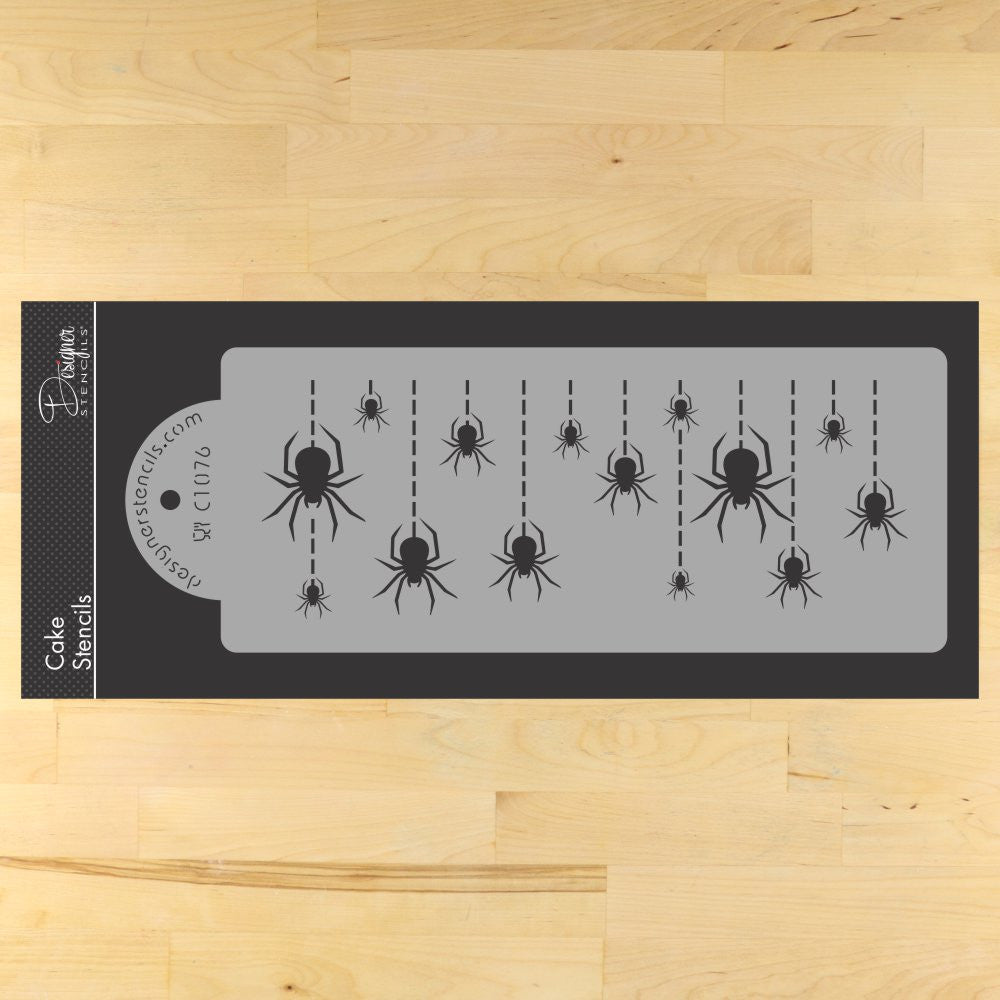 Hanging Spiders Cake Stencil Side by Designer Stencils