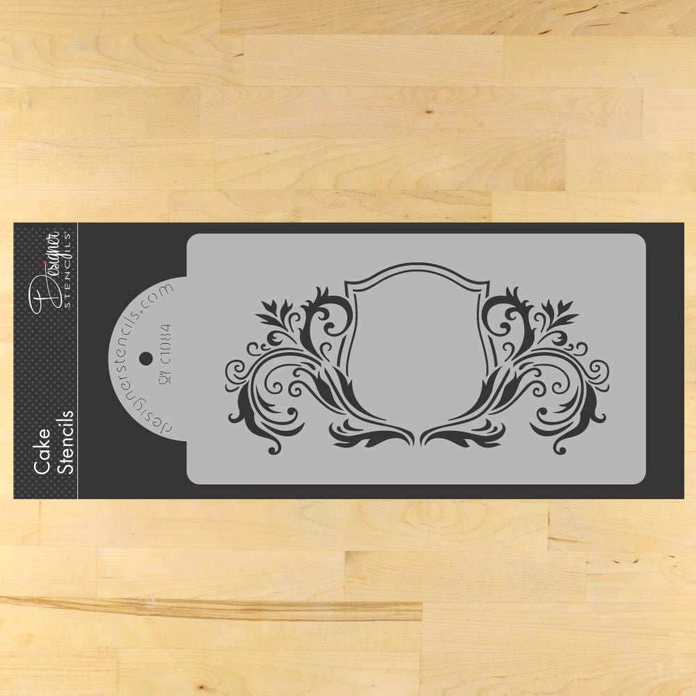 Ornate Monogram Crest Cake Stencil by Designer Stencils