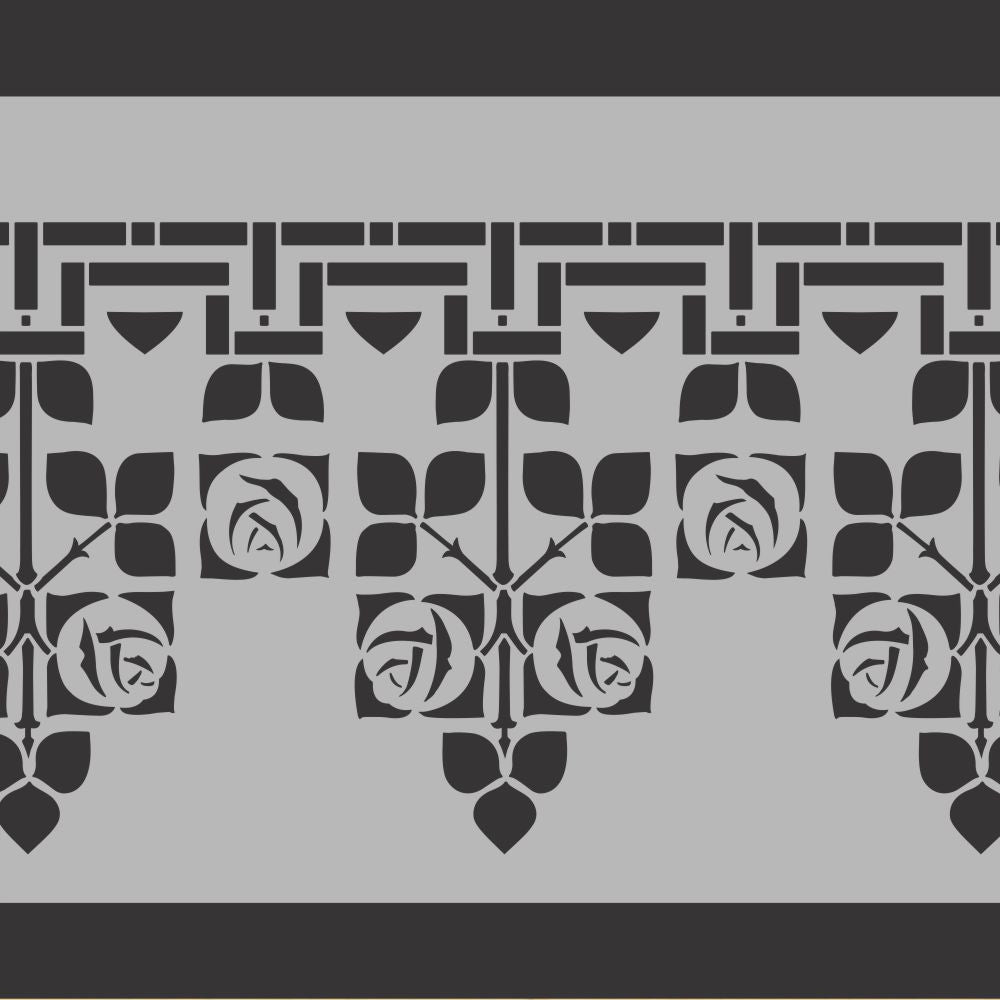 Arts and Crafts Rose Border Cake Stencil Side by Designer Stencils Close Up