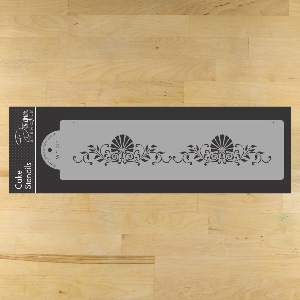 Formal Scallop Shell Cake Stencil Side by Designer Stencils
