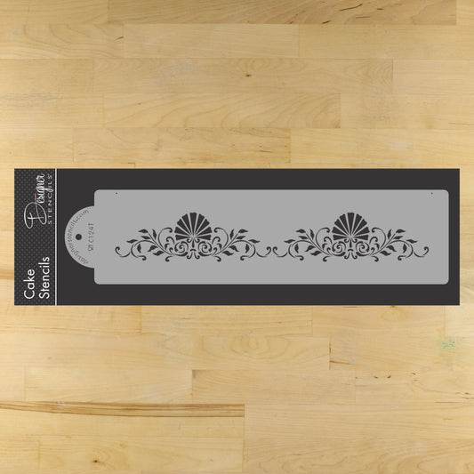 Formal Scallop Shell Cake Stencil Side by Designer Stencils