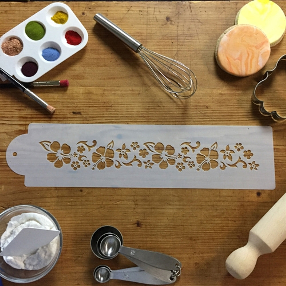 Hibiscus Cake Stencil Side by Designer Stencils