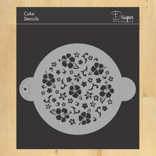 Hibiscus Round Cake Stencil Top by Designer Stencils