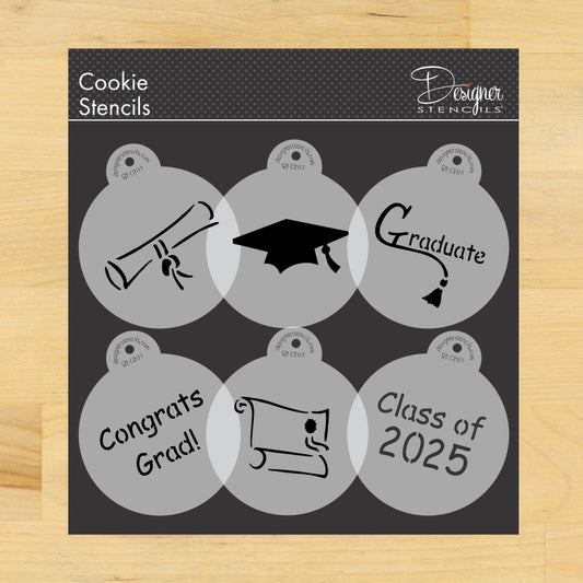 Graduate Round Cookie Stencil 6 Piece Set