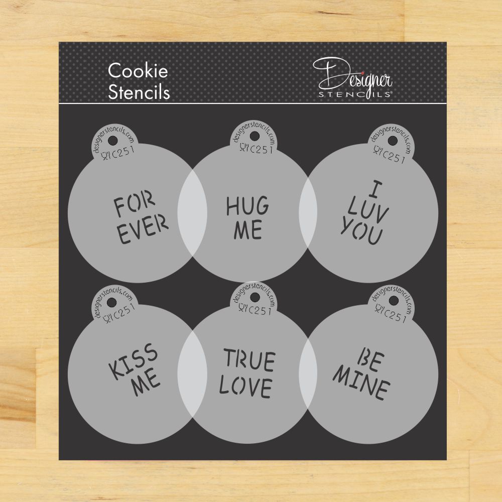 Candy Heart Sayings Round Cookie Stencil Set by Designer Stencils