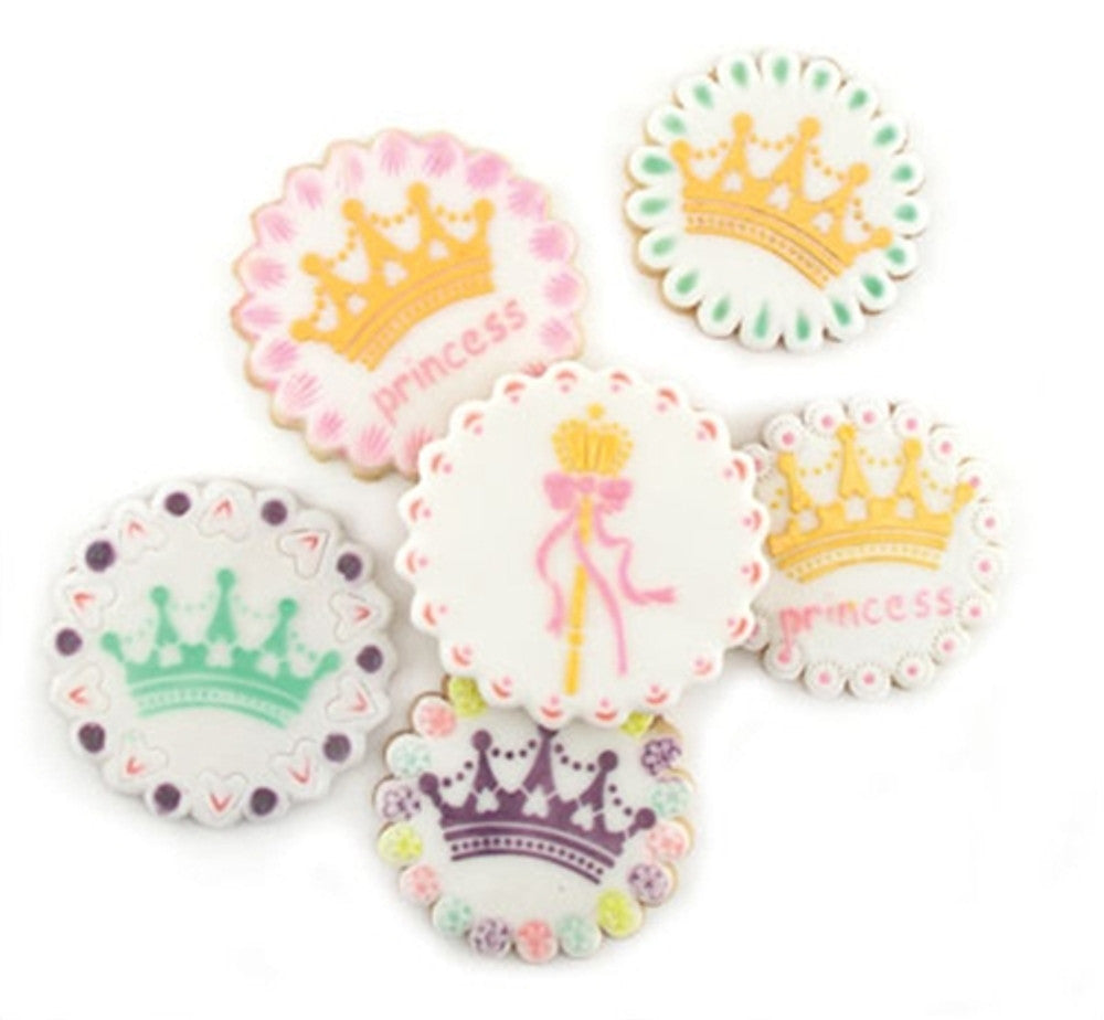 Princess Cookies using Princess Round Cookie Stencil Set by Designer Stencils