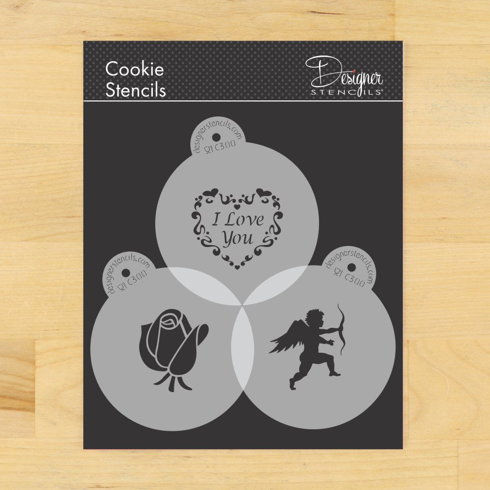I Love You Round Cookie Stencil Set by Designer Stencils Large