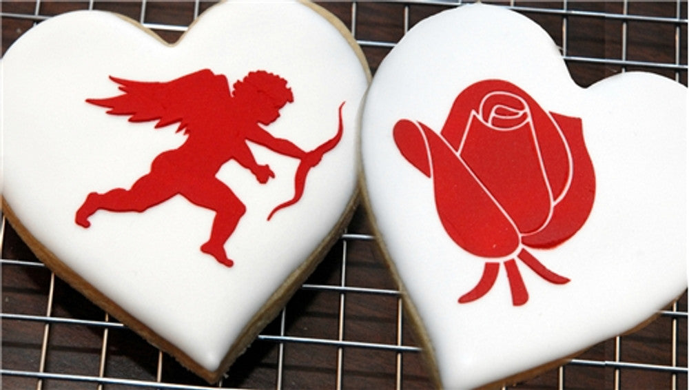 Valentine's Day Cookies using I Love You Round Cookie Stencil Set by Designer Stencils