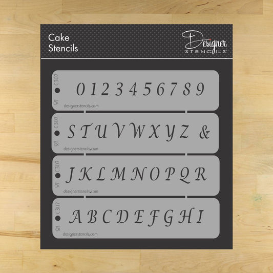 Small Alphabet Cake Stencil Side by Designer Stencils