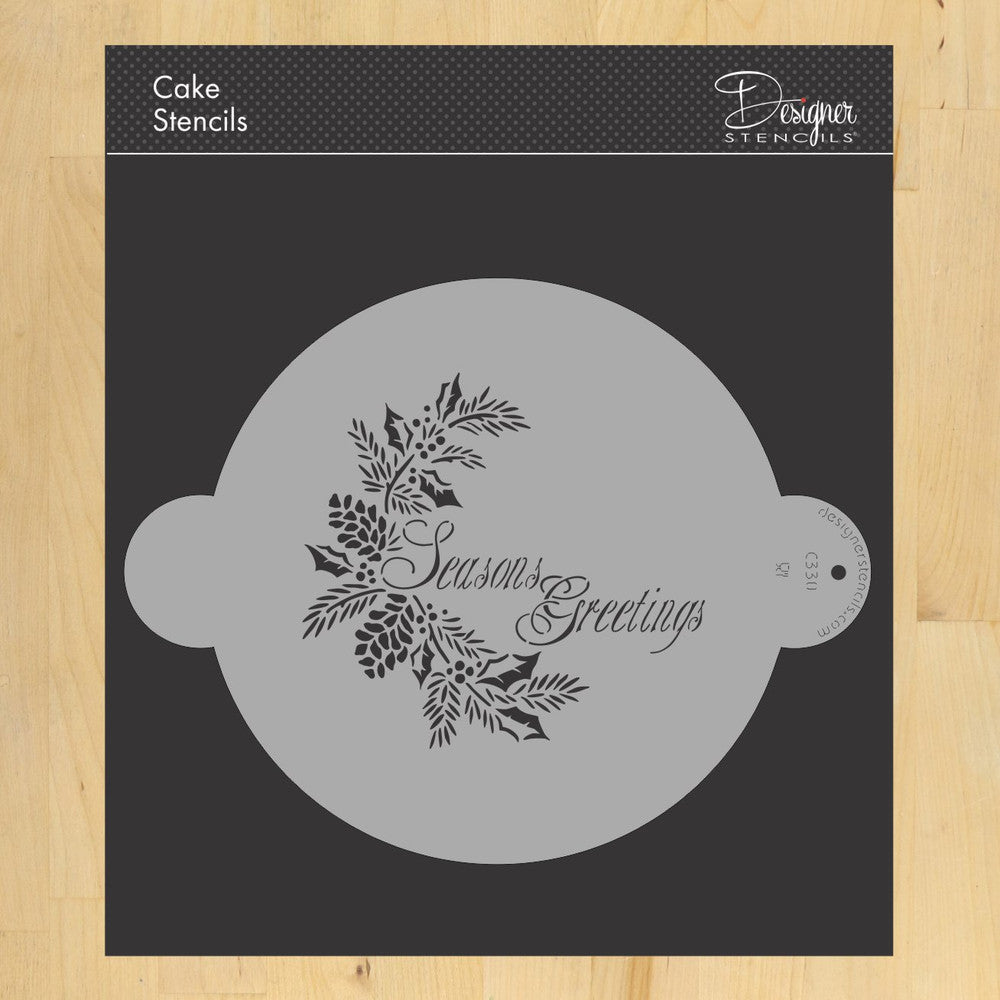 Seasons Greetings Spray Cake Stencil Top by Designer Stencils