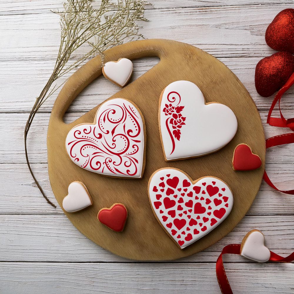Valentine's Day Cookies Using the Contemporary Hearts Cookie Stencil Set by Designer Stencils
