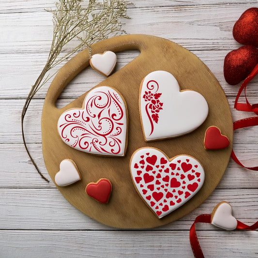 Valentine's Day Cookies Using the Contemporary Hearts Cookie Stencil Set by Designer Stencils