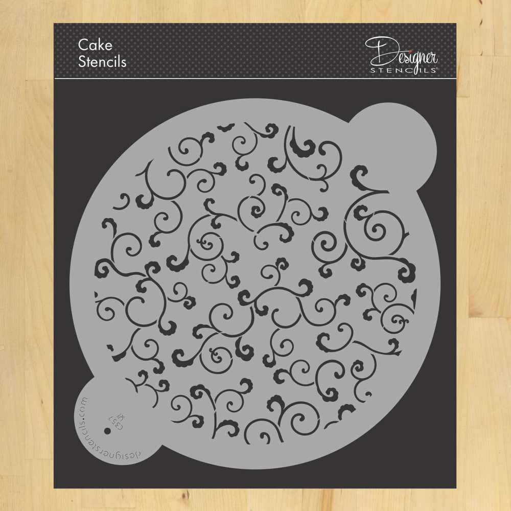 Leafy Scroll Cake Stencil Top by Designer Stencils