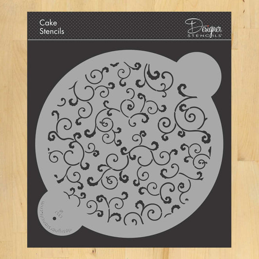 Leafy Scroll Cake Stencil Top by Designer Stencils