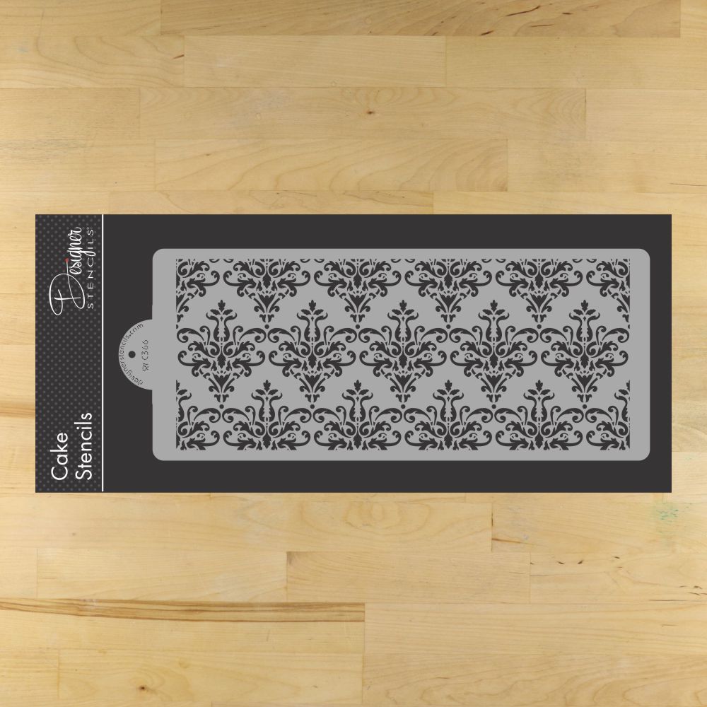Intricate Damask Cake Stencil Side by Designer Stencils