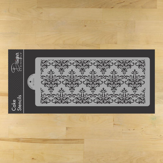 Intricate Damask Cake Stencil Side by Designer Stencils