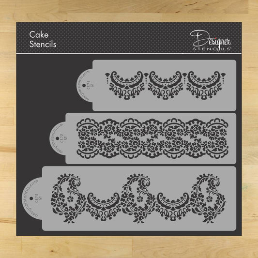 Alencon Lace Cake Stencil Set by Designer Stencils Complete Set