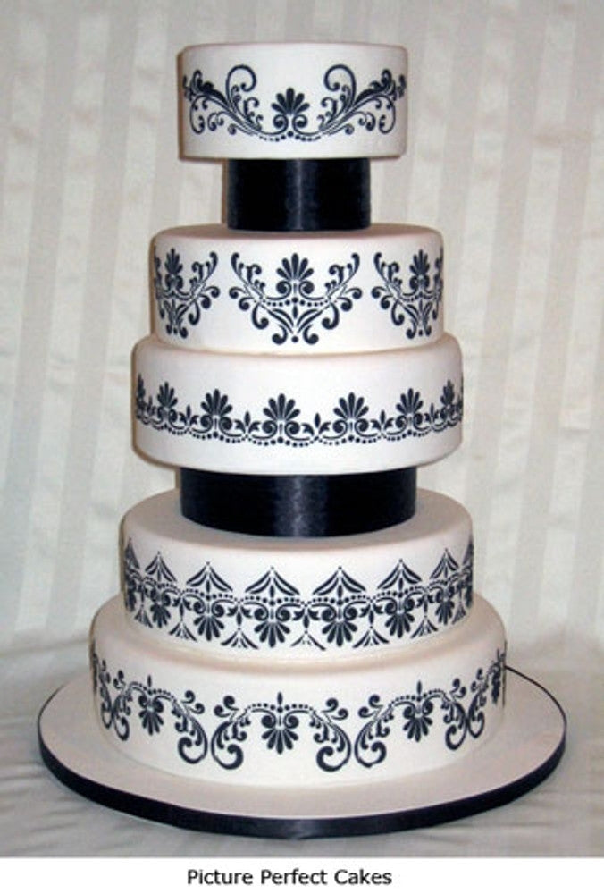 Wedding Cakes using the Elegant Fleur de Lis Cake Stencil Side by Designer Stencils