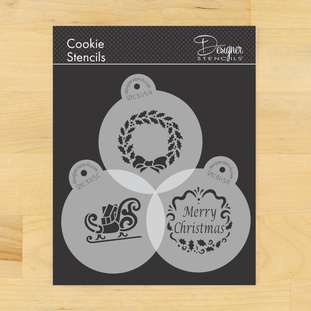 Holiday Christmas Greetings Round Cookie Stencil Set by Designer Stencils
