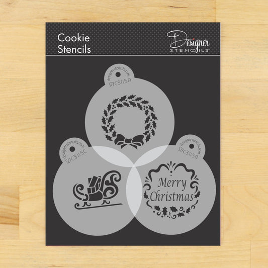 Holiday Christmas Greetings Round Cookie Stencil Set by Designer Stencils