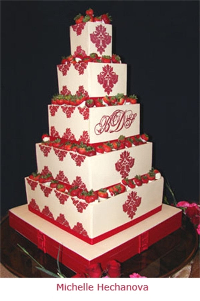 Cake Using Martha Stewart's Damask Cake Stencil Set by Designer Stencils