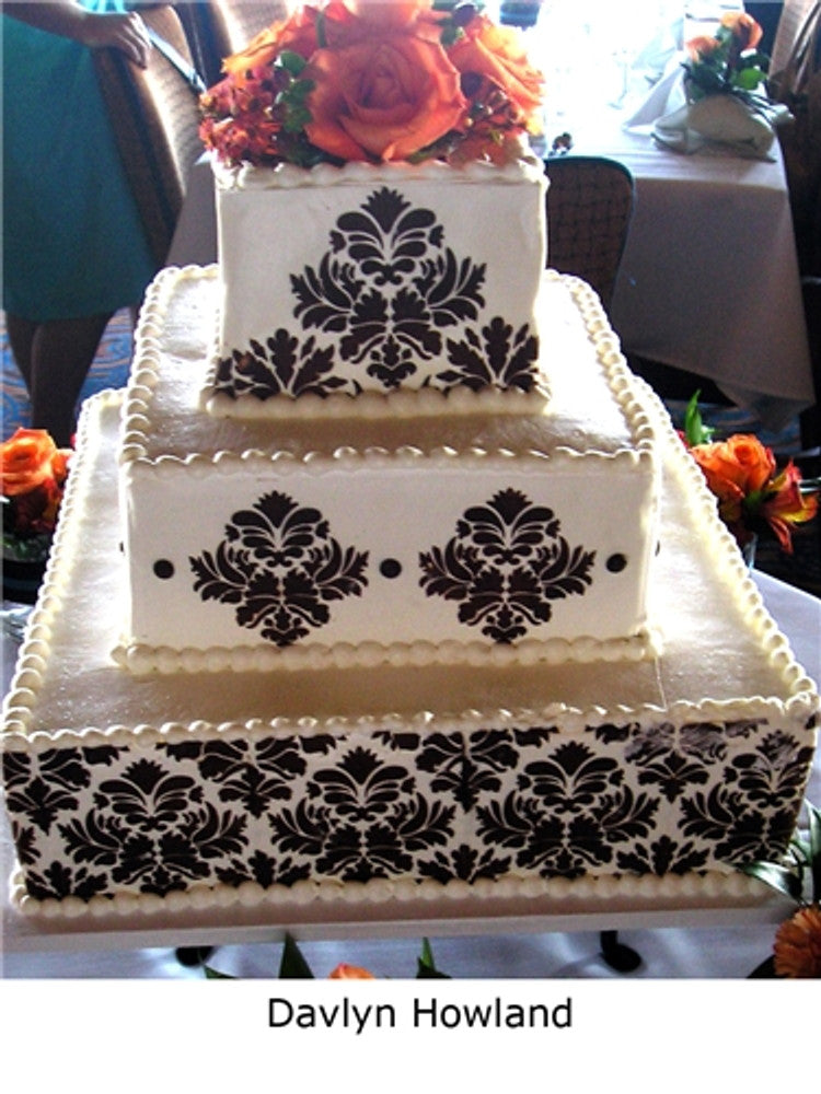 Cake Using Martha Stewart's Damask Cake Stencil Set by Designer Stencils