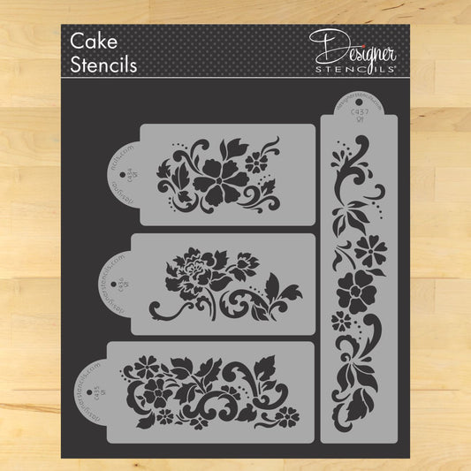 Floral Explosion Cake Side Stencil 4 PC Set by Designer Stencils