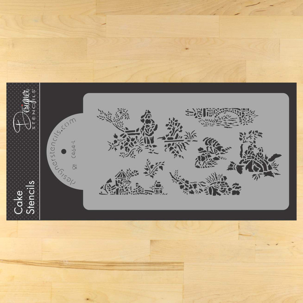 6 Inch French Toile Cake Stencil Side by Designer Stencils